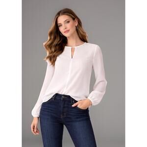 Vince Camuto White Peasant Blouse NWT Keyhole Flowy Office Boho Top M